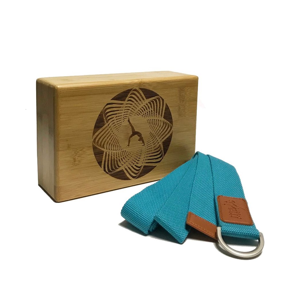 Laser Engraved Bamboo Block & Strap Combo (Turquoi